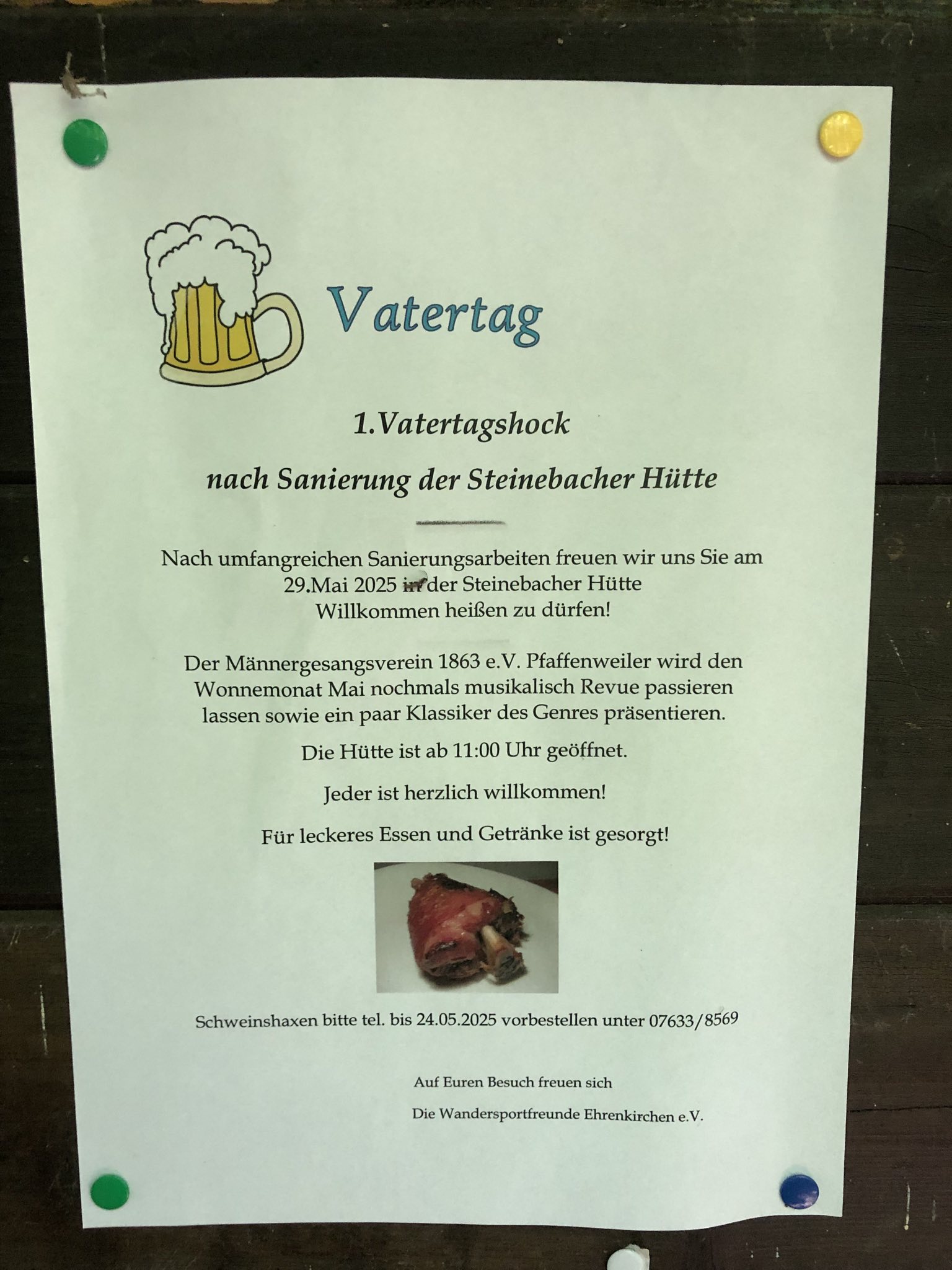 Einladung zum Vatertagshock der Wandersportfreunde Ehrenkirchen e.V.