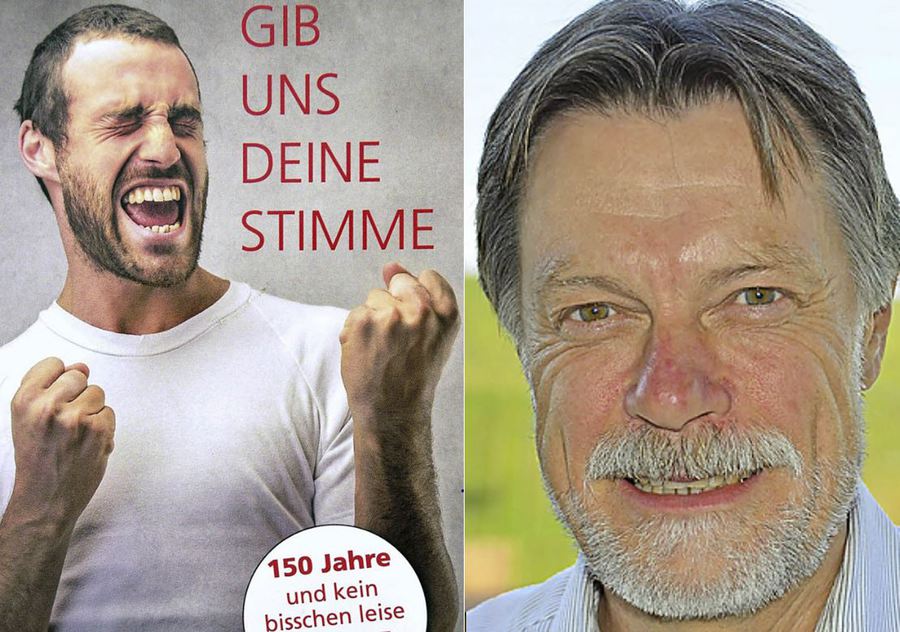 Der Flyer (links) mit dem Thomas Lutz (rechts) auf Migliedersuche für den MGV ging